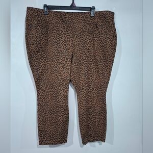 Belle By Kim Gravel Brown Animal Print Capri Pants Sz 28WP Cotton Blend Stretch